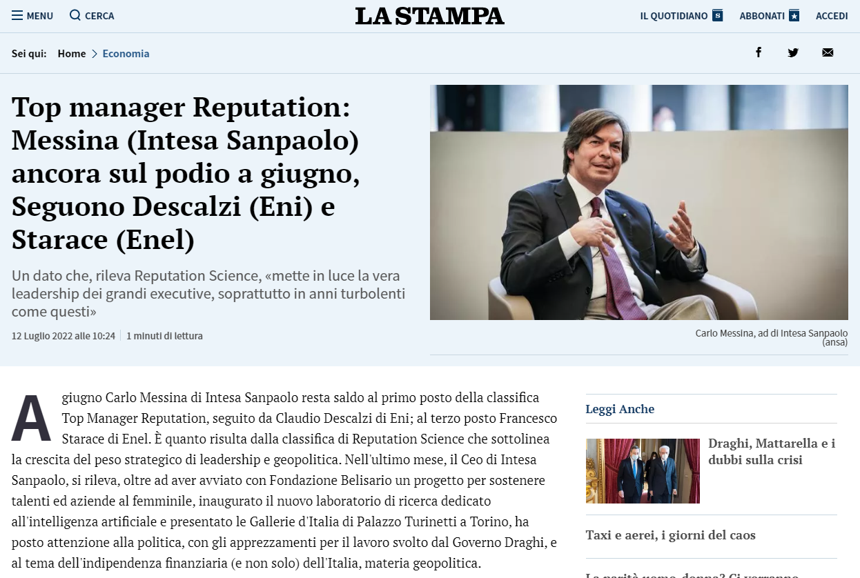 La Stampa Top Manager Reputation